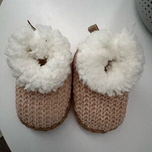 BearPaw Tan and White Slippers (size 3-6 months)